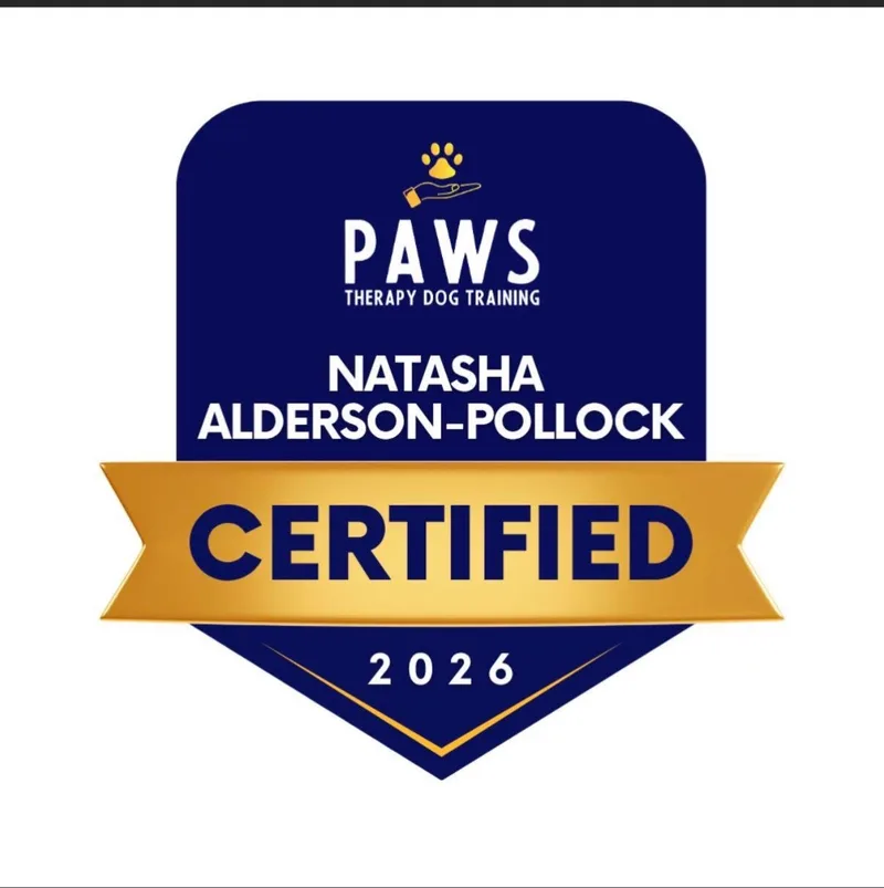 PAWS Therapy Dog Training certification badge, 2026.